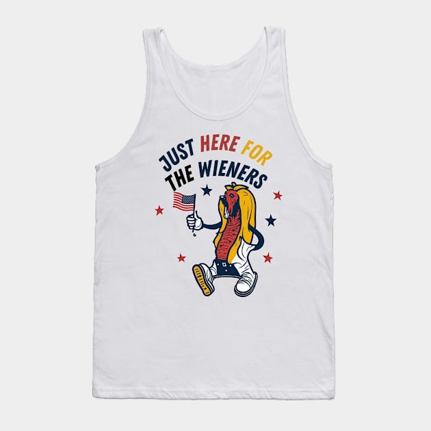 I'm Just Here For The Wieners Funny Fourth of July Tank Top by Helen Morgan